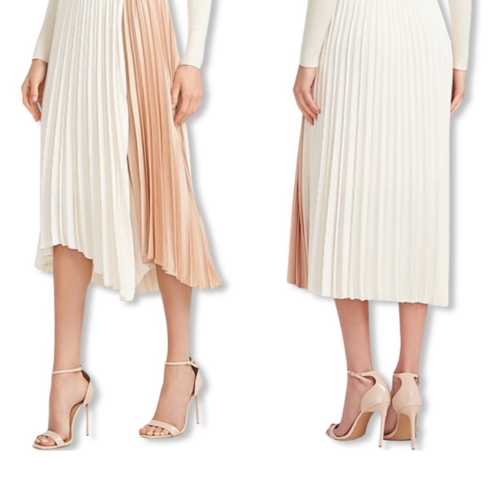 Express Cream and Tan Pleated Midi Skirt Size M